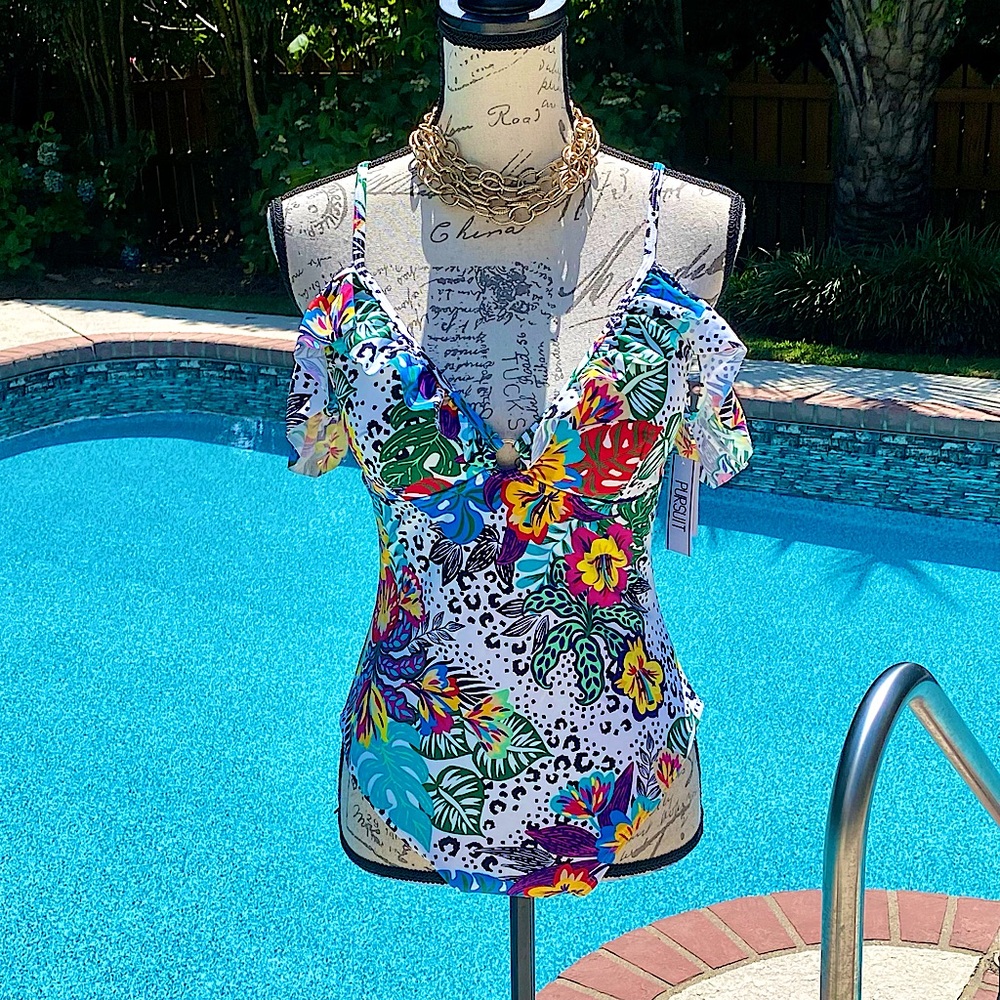 NWT’s Pursuit tropical ruffle strap one piece swimsuit